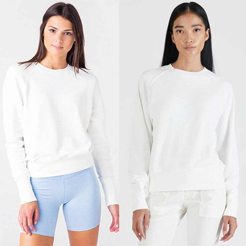 NEW ATM French Terry Garment  Dye Vintage Raglan Sweater Women's White Sz: Large